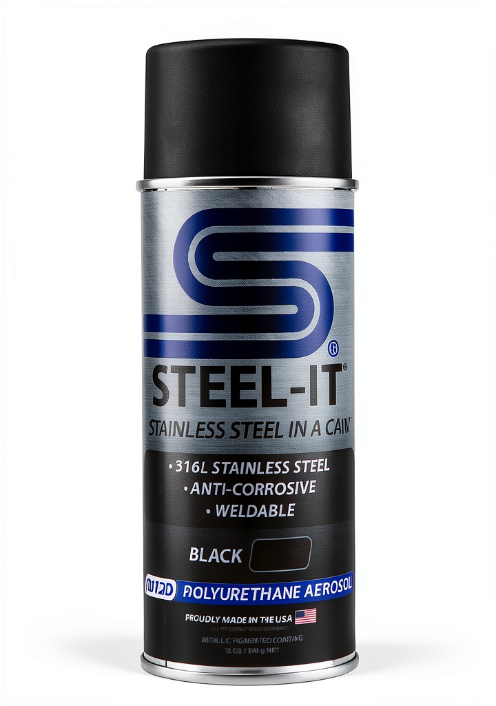 Steel-It black polyurethane paint applied to metal surface