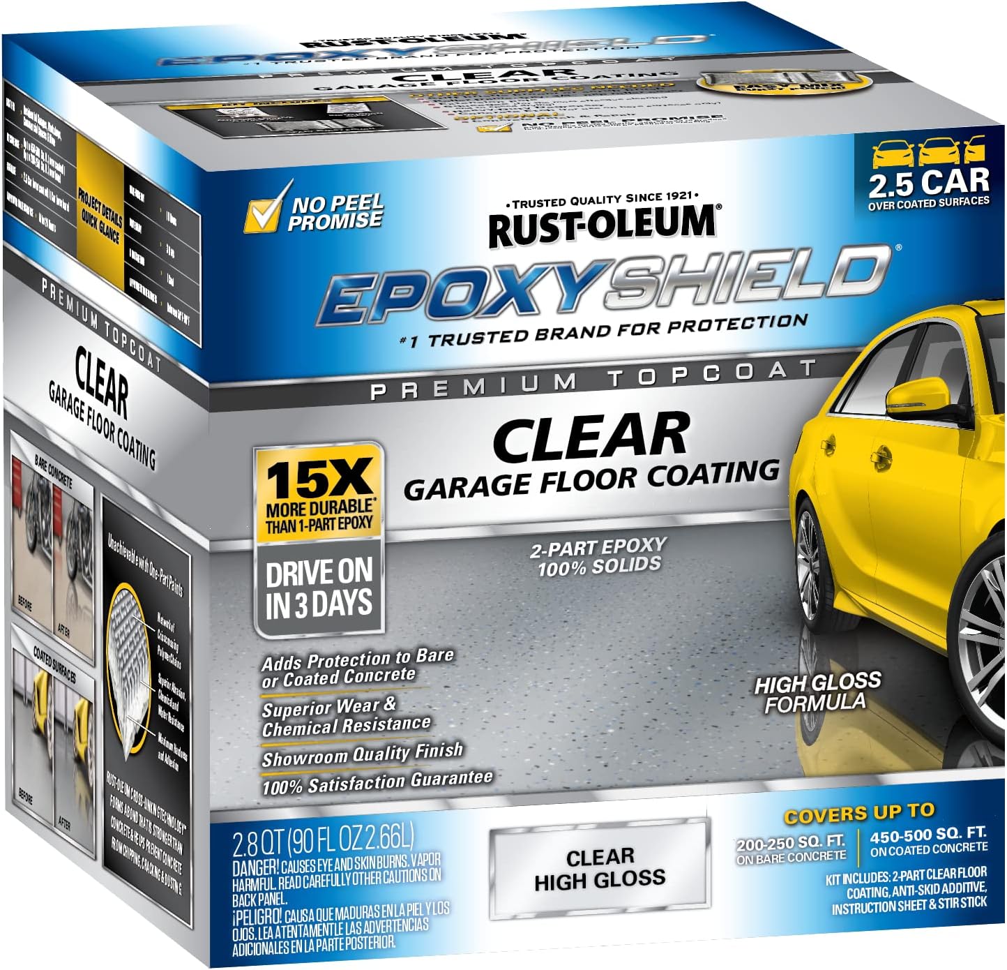Rust-Oleum EpoxyShield Premium Clear Topcoat applied on a garage floor