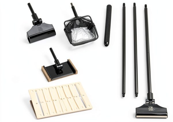 ZRDR Stainless Steel Algae Scraper Aquarium Cleaning Tool for Glass Aquariums, Including Algae Scraper, Sponge Pad, Fish Net, Cleaning Brush, Adjustable Length, Durable, Does Not Hurt The Fish Tank-0