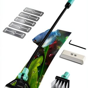 UPETTOOLS Algae Scraper for Glass Aquariums, 2 in 1 Adjustable Algae Scraper with 5 Stainless Steel Blades and Cleaning Brush, Aquarium Glass Cleaning Tools for 20-40 Gallon Fish Tank-0