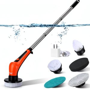 hygger IPX8 Electric Aquarium Cleaning Brushes, Rechargeable Cleaner Tools Kit with 6 Replaceable Clean Spin Brush Heads Cordless Use 2 Speeds Adjustable Handle for Dog House Outdoor/Cat Litter Boxes-0