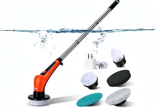 hygger IPX8 Electric Aquarium Cleaning Brushes, Rechargeable Cleaner Tools Kit with 6 Replaceable Clean Spin Brush Heads Cordless Use 2 Speeds Adjustable Handle for Dog House Outdoor/Cat Litter Boxes-0