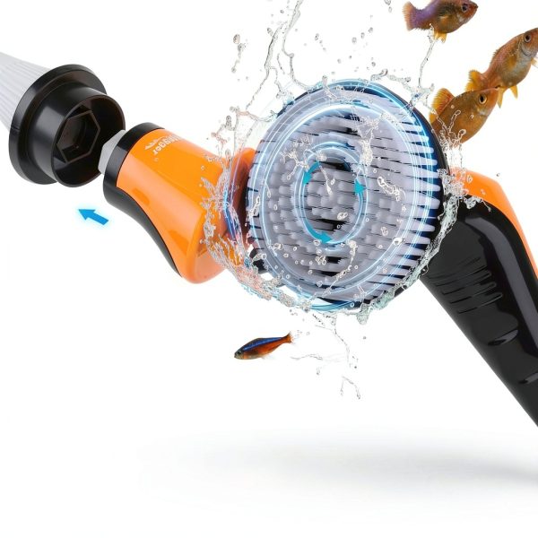 hygger IPX8 Electric Aquarium Cleaning Brushes, Rechargeable Cleaner Tools Kit with 6 Replaceable Clean Spin Brush Heads Cordless Use 2 Speeds Adjustable Handle for Dog House Outdoor/Cat Litter Boxes-4